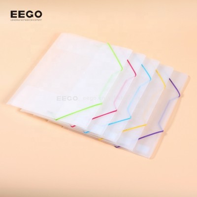 Clear pp plastic office stationery file folder with colored elastic band