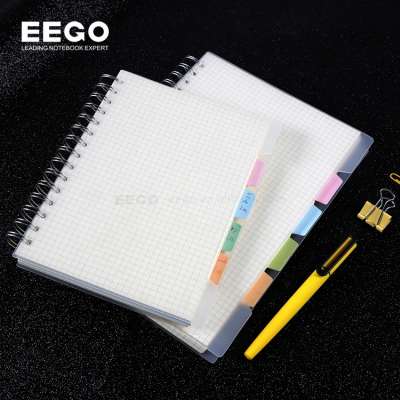 Odm clear plastic pp cover products 4 subject a5 thick custom hardcover spiral bound notebook with dividers