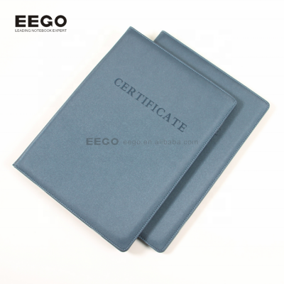 Stationary private label hardcover  pu faux blue leather certificate holder folder with logo